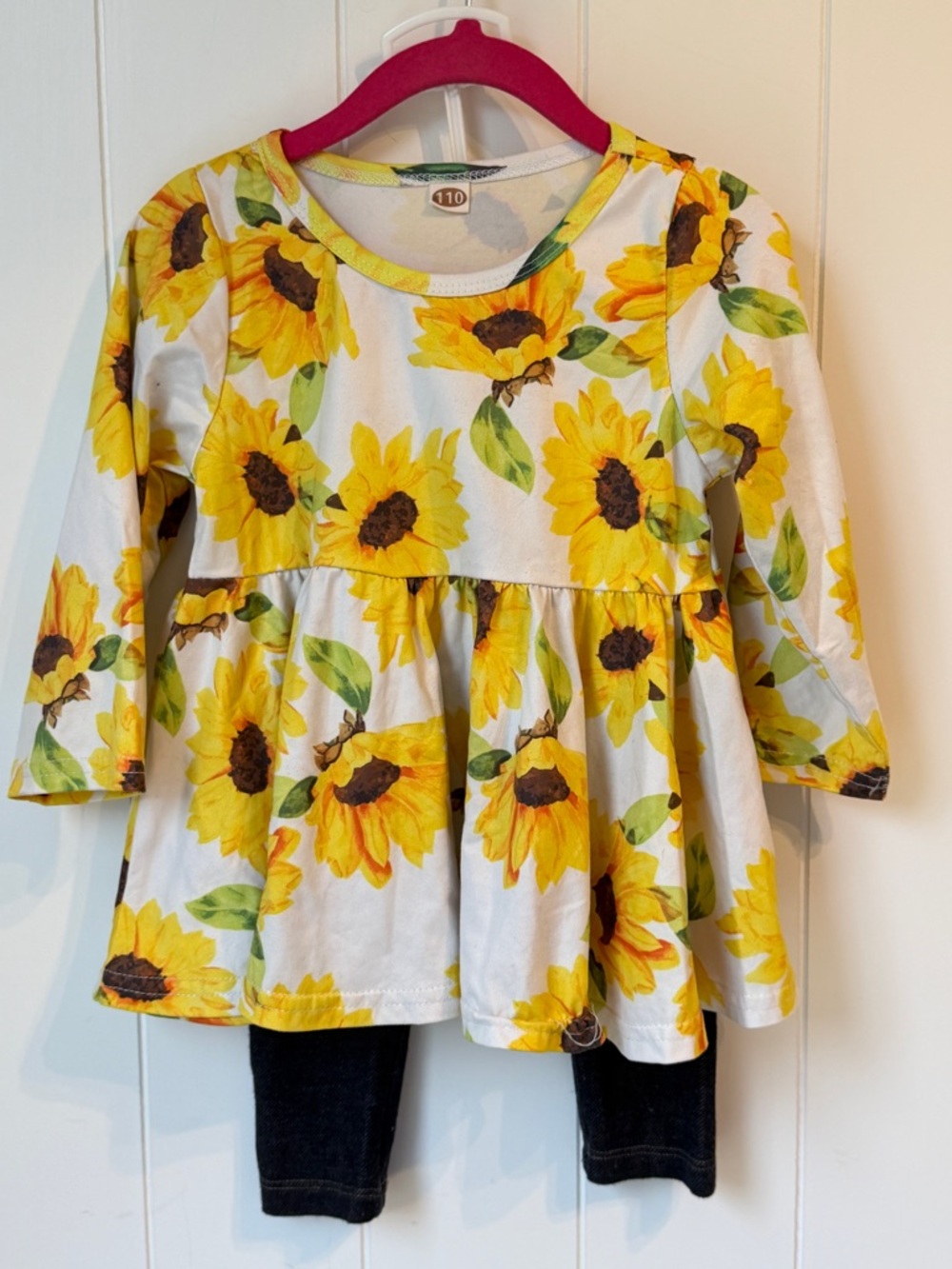 Sunflower Print Girls' Long-Sleeve Peplum Top - Yellow